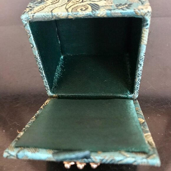 Small Cloth Jewelry Trinket Ring Box with Jeweled Top - Picture 3 of 3